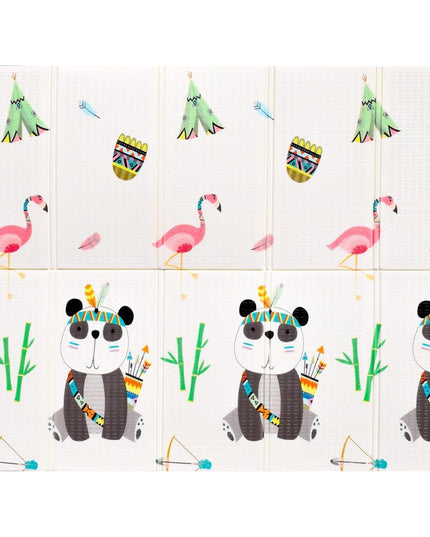 Covoras pentru Copii, cu 2 Fete, Model Caprioare/Panda, din XPE+PE, Impermeabil, Antiderapant, Protectie Termica, +3 Luni, Pliabil