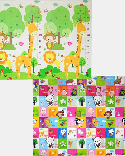 Covoras pentru Copii, cu 2 Fete, Model Safari/Animale, din XPE+PE, Impermeabil, Antiderapant, Protectie Termica, +3 Luni, Pliabil
