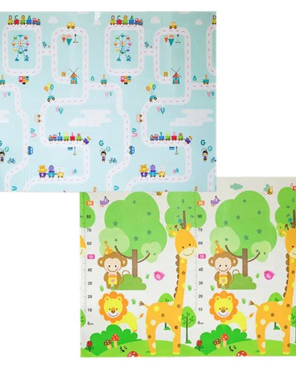 Covoras pentru Copii, cu 2 Fete, Model Drum/Safari, din XPE+PE, Impermeabil, Antiderapant, Protectie Termica, +3 Luni, Pliabil