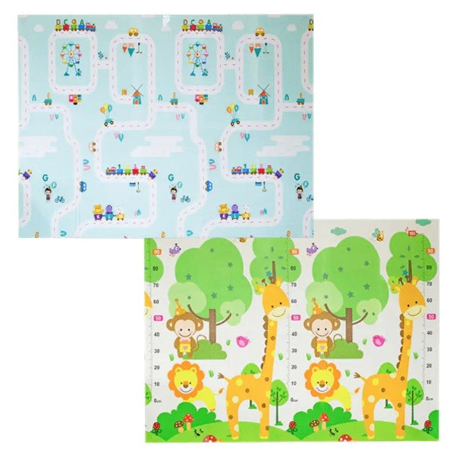 Covoras pentru Copii, cu 2 Fete, Model Drum/Safari, din XPE+PE, Impermeabil, Antiderapant, Protectie Termica, +3 Luni, Pliabil