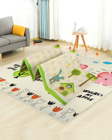 Covoras pentru Copii, cu 2 Fete, Model Elefantei/Padure, din XPE+PE, Impermeabil, Antiderapant, Protectie Termica, +3 Luni, Pliabil