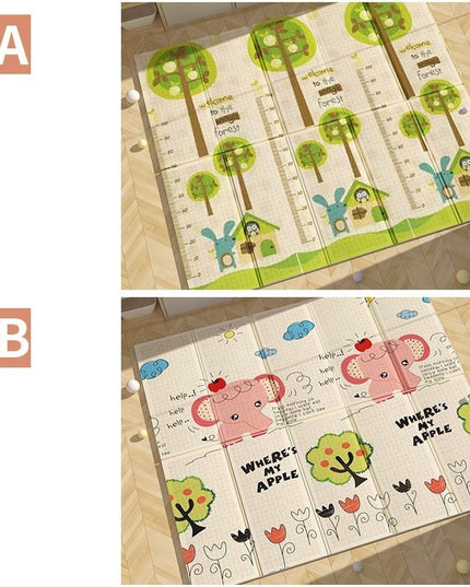 Covoras pentru Copii, cu 2 Fete, Model Elefantei/Padure, din XPE+PE, Impermeabil, Antiderapant, Protectie Termica, +3 Luni, Pliabil