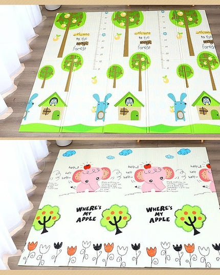 Covoras pentru Copii, cu 2 Fete, Model Elefantei/Padure, din XPE+PE, Impermeabil, Antiderapant, Protectie Termica, +3 Luni, Pliabil