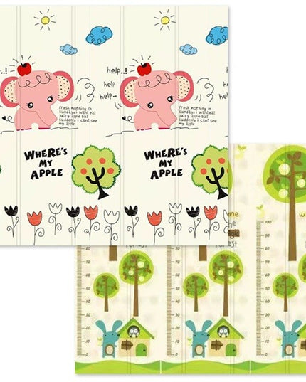 Covoras pentru Copii, cu 2 Fete, Model Elefantei/Padure, din XPE+PE, Impermeabil, Antiderapant, Protectie Termica, +3 Luni, Pliabil