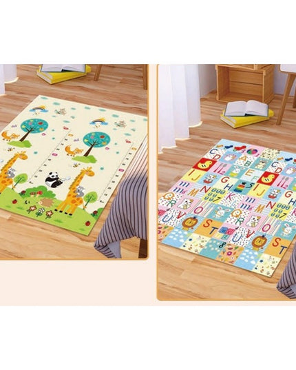 Covoras pentru Copii, cu 2 Fete, Model Litere/Girafe, din XPE+PE, Impermeabil, Antiderapant, Protectie Termica, +3 Luni, Pliabil