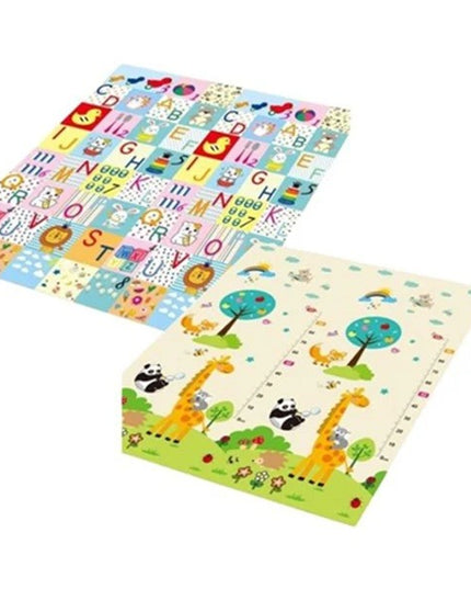 Covoras pentru Copii, cu 2 Fete, Model Litere/Girafe, din XPE+PE, Impermeabil, Antiderapant, Protectie Termica, +3 Luni, Pliabil