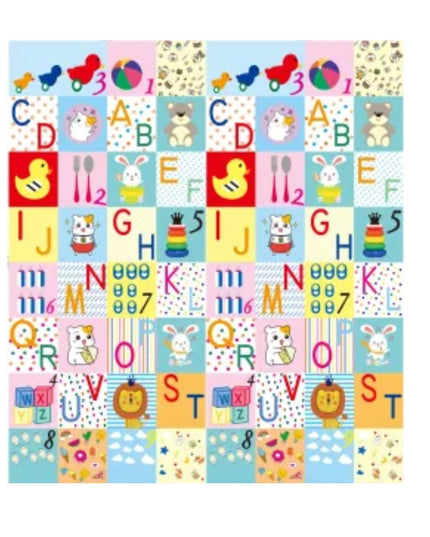 Covoras pentru Copii, cu 2 Fete, Model Litere/Girafe, din XPE+PE, Impermeabil, Antiderapant, Protectie Termica, +3 Luni, Pliabil