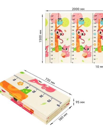 Covoras pentru Copii, cu 2 Fete, Model Maimute/Indieni, din XPE+PE, Impermeabil, Antiderapant, Protectie Termica, +3 Luni, Pliabil