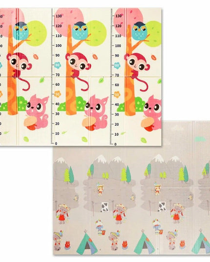 Covoras pentru Copii, cu 2 Fete, Model Maimute/Indieni, din XPE+PE, Impermeabil, Antiderapant, Protectie Termica, +3 Luni, Pliabil