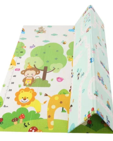 Covoras pentru Copii, cu 2 Fete, Model Oras/Safari, din XPE+PE, Impermeabil, Antiderapant, Protectie Termica, +3 Luni, Pliabil