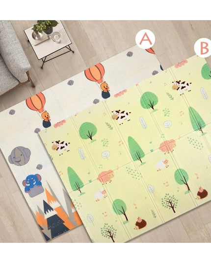 Covoras pentru Copii, cu 2 Fete, Model Padure/Elefanti, din XPE+PE, Impermeabil, Antiderapant, Protectie Termica, +3 Luni, Pliabil