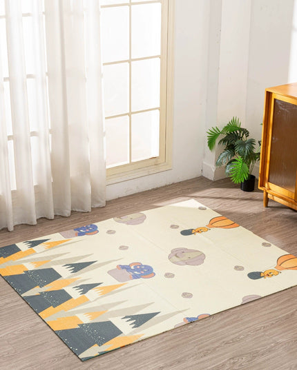 Covoras pentru Copii, cu 2 Fete, Model Padure/Elefanti, din XPE+PE, Impermeabil, Antiderapant, Protectie Termica, +3 Luni, Pliabil