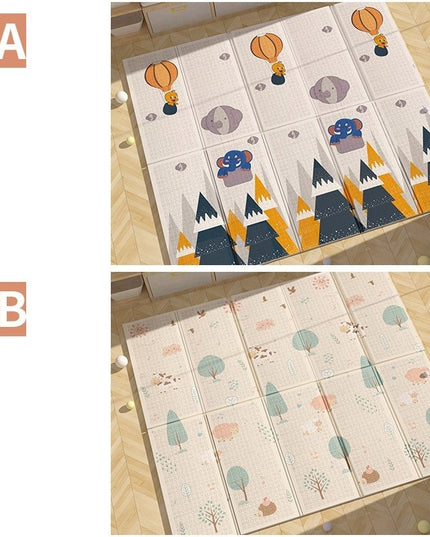 Covoras pentru Copii, cu 2 Fete, Model Padure/Elefanti, din XPE+PE, Impermeabil, Antiderapant, Protectie Termica, +3 Luni, Pliabil