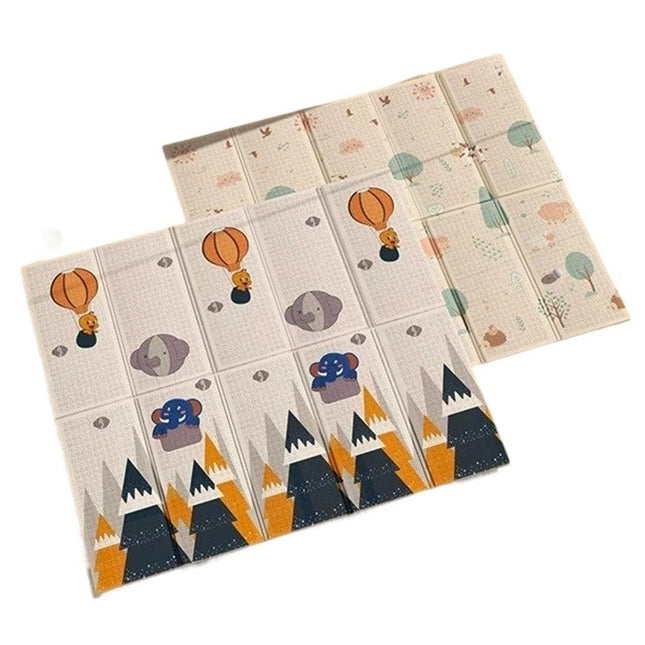 Covoras pentru Copii, cu 2 Fete, Model Padure/Elefanti, din XPE+PE, Impermeabil, Antiderapant, Protectie Termica, +3 Luni, Pliabil