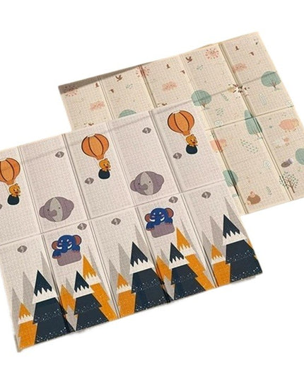 Covoras pentru Copii, cu 2 Fete, Model Padure/Elefanti, din XPE+PE, Impermeabil, Antiderapant, Protectie Termica, +3 Luni, Pliabil