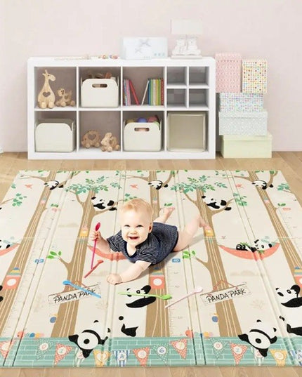 Covoras pentru Copii, cu 2 Fete, Model Panda/Party, din XPE+PE, Impermeabil, Antiderapant, Protectie Termica, +3 Luni, Pliabil