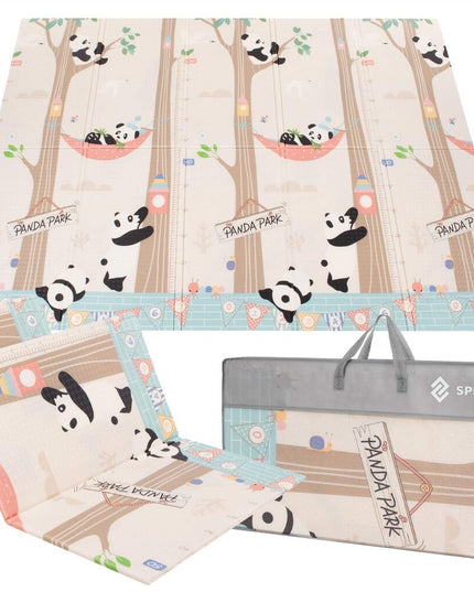 Covoras pentru Copii, cu 2 Fete, Model Panda/Party, din XPE+PE, Impermeabil, Antiderapant, Protectie Termica, +3 Luni, Pliabil