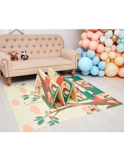 Covoras pentru Copii, cu 2 Fete, Model Ursulet/Catelusi, din XPE+PE, Impermeabil, Antiderapant, Protectie Termica, +3 Luni, Pliabil