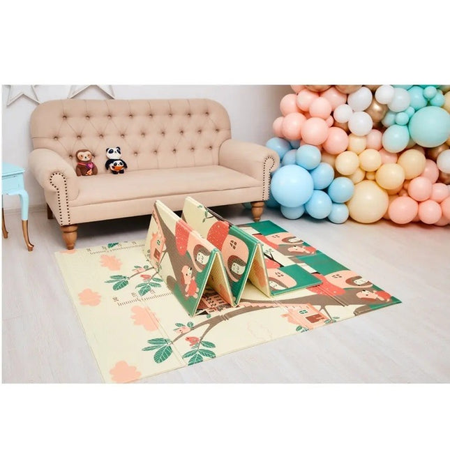 Covoras pentru Copii, cu 2 Fete, Model Ursulet/Catelusi, din XPE+PE, Impermeabil, Antiderapant, Protectie Termica, +3 Luni, Pliabil