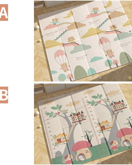 Covoras pentru Copii, cu 2 Fete, Model Ursulet/Catelusi, din XPE+PE, Impermeabil, Antiderapant, Protectie Termica, +3 Luni, Pliabil