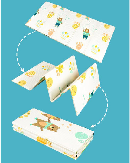 Covoras pentru Copii, cu 2 Fete, Model Zmeu/Ursi, din XPE+PE, Impermeabil, Antiderapant, Protectie Termica, +3 Luni, Pliabil