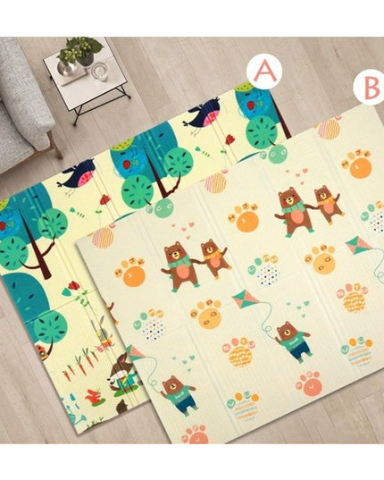 Covoras pentru Copii, cu 2 Fete, Model Zmeu/Ursi, din XPE+PE, Impermeabil, Antiderapant, Protectie Termica, +3 Luni, Pliabil