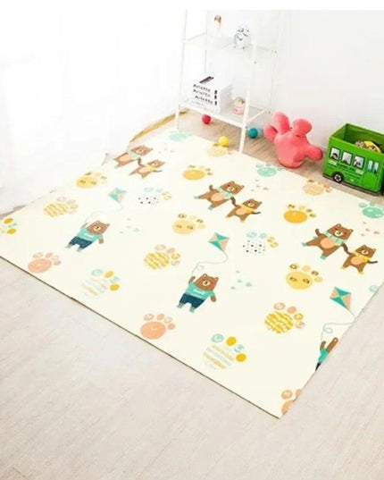 Covoras pentru Copii, cu 2 Fete, Model Zmeu/Ursi, din XPE+PE, Impermeabil, Antiderapant, Protectie Termica, +3 Luni, Pliabil