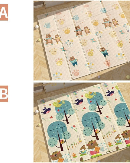 Covoras pentru Copii, cu 2 Fete, Model Zmeu/Ursi, din XPE+PE, Impermeabil, Antiderapant, Protectie Termica, +3 Luni, Pliabil