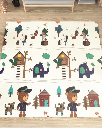 Covoras pentru Copii, cu 2 Fete, Model ZOO/Ursulet, din XPE+PE, Impermeabil, Antiderapant, Protectie Termica, +3 Luni, Pliabil