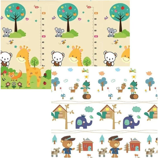 Covoras pentru Copii, cu 2 Fete, Model ZOO/Ursulet, din XPE+PE, Impermeabil, Antiderapant, Protectie Termica, +3 Luni, Pliabil