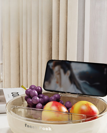 Bol cu Doua Straturi, pentru Fructe, Legume, Snacks, cu Strat de Scurgere a Apei, Suport pentru Telefonul Mobil