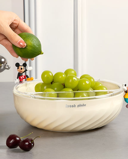 Bol cu Doua Straturi, pentru Fructe, Legume, Snacks, cu Strat de Scurgere a Apei, Suport pentru Telefonul Mobil