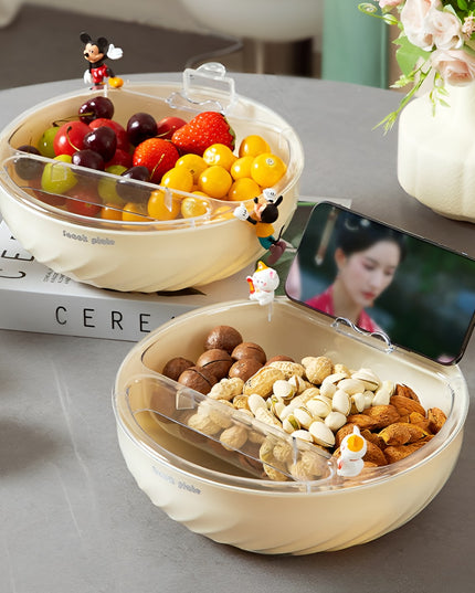 Bol cu Doua Straturi, pentru Fructe, Legume, Snacks, cu Strat de Scurgere a Apei, Suport pentru Telefonul Mobil