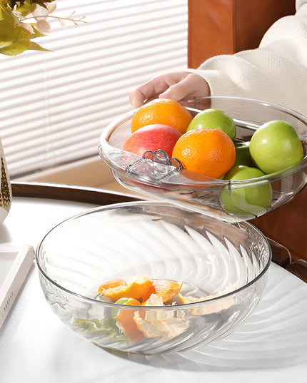 Bol cu Doua Straturi, pentru Fructe, Legume, Snacks, cu Strat de Scurgere a Apei, Suport pentru Telefonul Mobil