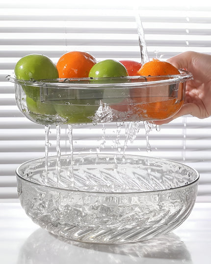 Bol cu Doua Straturi, pentru Fructe, Legume, Snacks, cu Strat de Scurgere a Apei, Suport pentru Telefonul Mobil