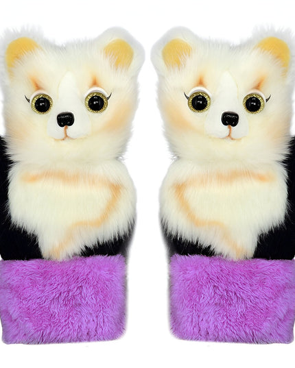 Manusi de Plus pentru Copii, de Iarna, Groase, Moi, Calduroase, Model Animat Vulpe Alba