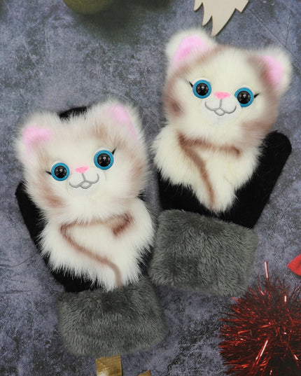 Manusi de Plus pentru Copii, de Iarna, Groase, Moi, Calduroase, Model Animat Pisica