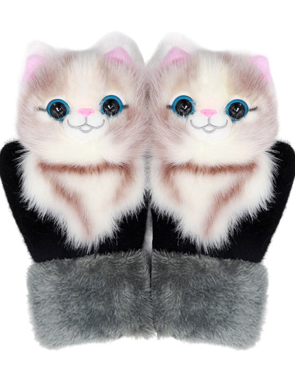Manusi de Plus pentru Copii, de Iarna, Groase, Moi, Calduroase, Model Animat Pisica
