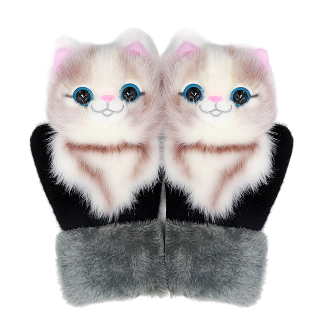 Manusi de Plus pentru Copii, de Iarna, Groase, Moi, Calduroase, Model Animat Pisica