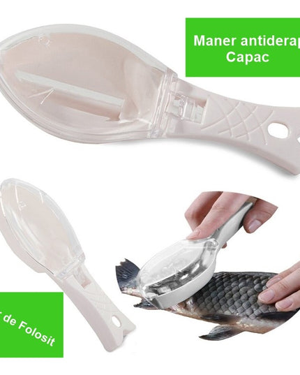 Curatator Manual Solzi de Peste, Forma Peste , Recipient cu Capcac pentru Solzi, Plastic