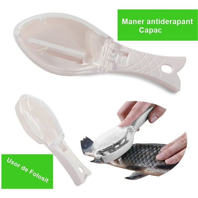 Curatator Manual Solzi de Peste, Forma Peste , Recipient cu Capcac pentru Solzi, Plastic