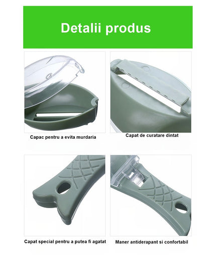 Curatator Manual Solzi de Peste, Forma Peste , Recipient cu Capcac pentru Solzi, Plastic, deschis, 16x6 cm