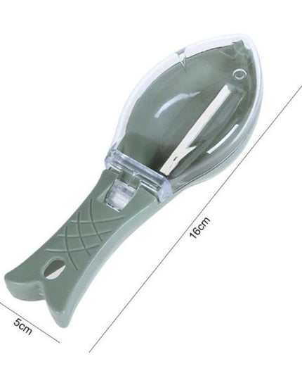 Curatator Manual Solzi de Peste, Forma Peste , Recipient cu Capcac pentru Solzi, Plastic, deschis, 16x6 cm