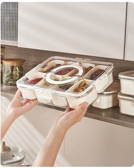 Alimentara Multifunctionala, pentru Condimente, Gustari, Inchidere Etans, cu Capac si Maner, 8 Compartimente