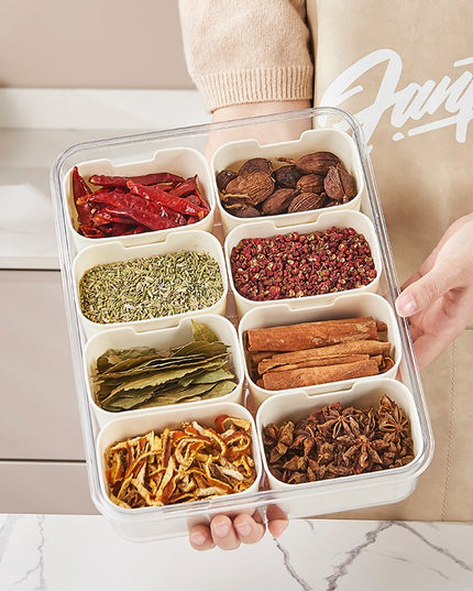 Alimentara Multifunctionala, pentru Condimente, Gustari, Inchidere Etans, cu Capac si Maner, 8 Compartimente