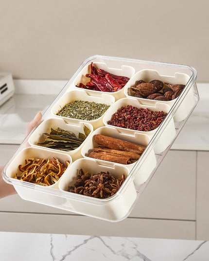 Alimentara Multifunctionala, pentru Condimente, Gustari, Inchidere Etans, cu Capac si Maner, 8 Compartimente
