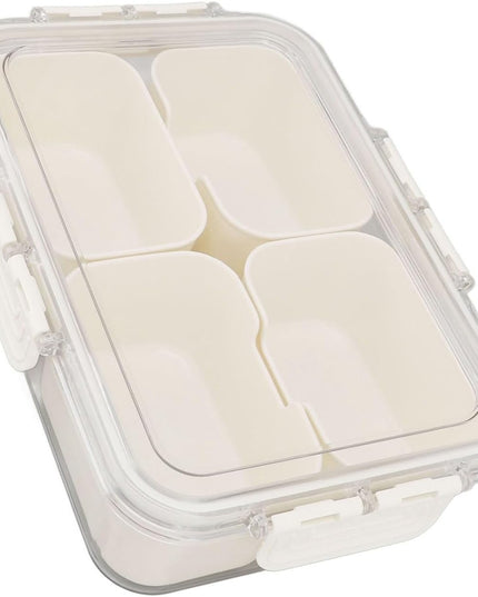 Alimentara Multifunctionala, pentru Condimente, Gustari, Inchidere Etans, cu Capac si Maner, 4 Compartimente