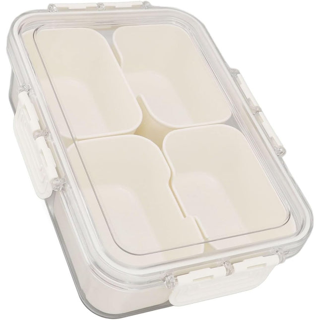 Alimentara Multifunctionala, pentru Condimente, Gustari, Inchidere Etans, cu Capac si Maner, 4 Compartimente