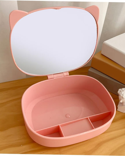 Organizatoare cu Oglinda, 4 Compartimente, pentru Cosmetice si Accesorii, din ABS