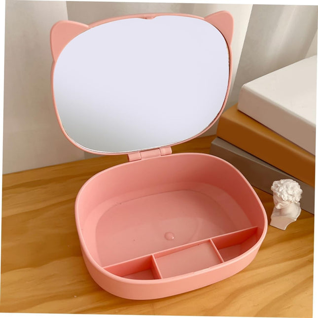 Organizatoare cu Oglinda, 4 Compartimente, pentru Cosmetice si Accesorii, din ABS